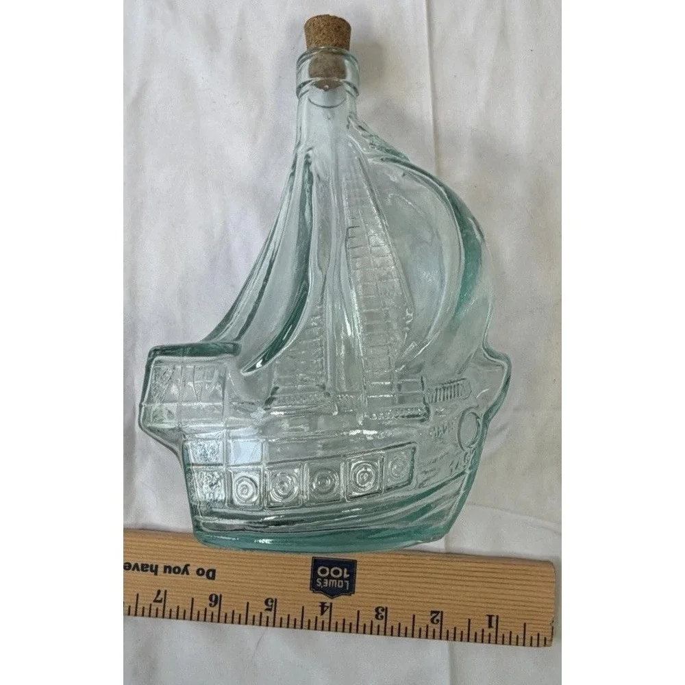 Santa Maria Ship Glass Bottle Decanter - Light Green Ship Bottle - Picture 5 of 9